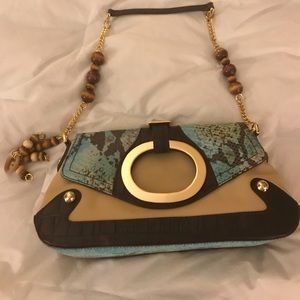 Women’s Turquoise Tan Faux Snake Skin Bag